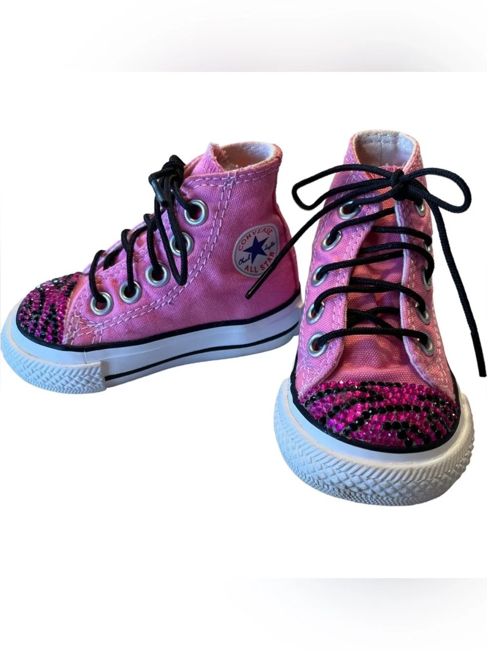 Converse All Star Pink Custom Rhinestone Zebra Bling High Top Sneakers Size 2